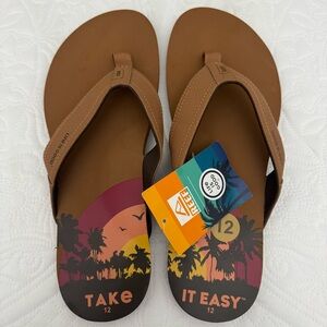 Reef Newport Life Is Good Brown Flip Flop Thong Sandals Men's Size 12 NWT